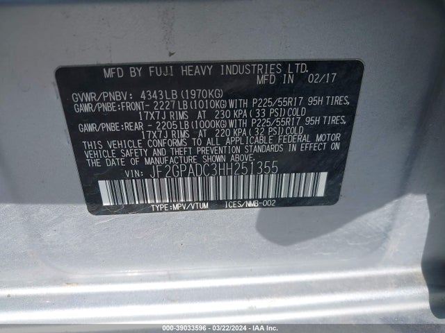 Subaru Crosstrek 2.0i Premium 2017 JF2GPADC3HH251355 Image 9
