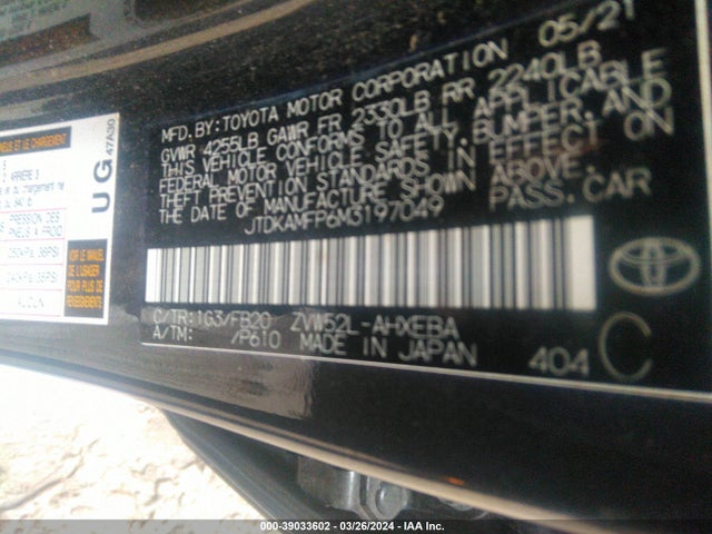 Toyota Prius Prime Le 2021 JTDKAMFP6M3197049 Image 9