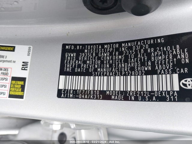 Toyota COROLLA LE 2020 5YFEPRAE3LP128002 Image 9