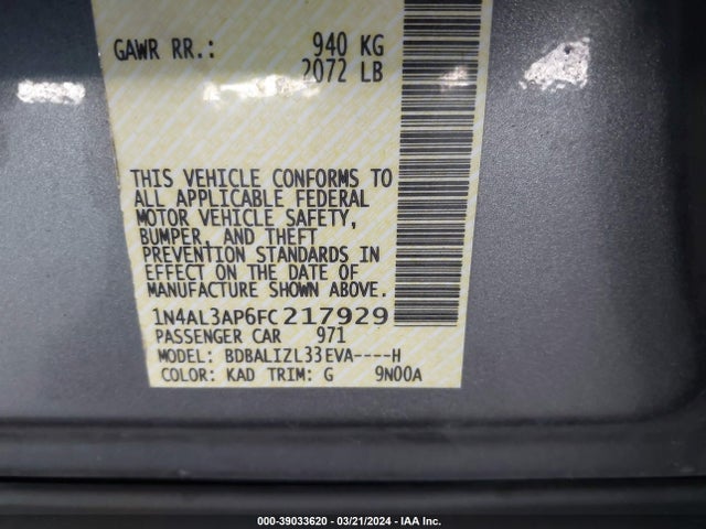 Nissan Altima 2.5 Sv 2015 1N4AL3AP6FC217929 Image 9