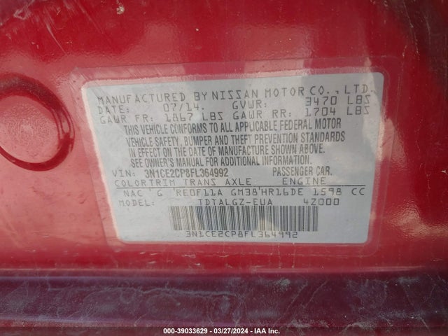 Nissan Versa Note Sr 2015 3N1CE2CP8FL364992 Image 9