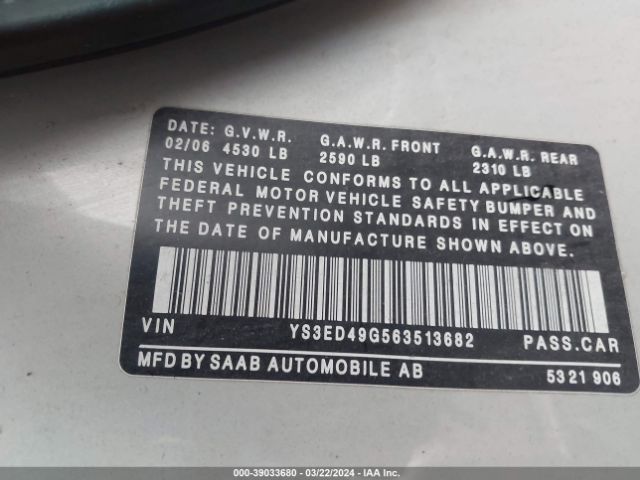 2006 SAAB 9-5 YS3ED49G563513682 Photo 8