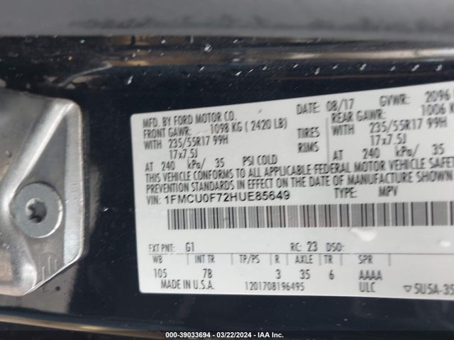 Ford ESCAPE S 2017 1FMCU0F72HUE85649 Image 9