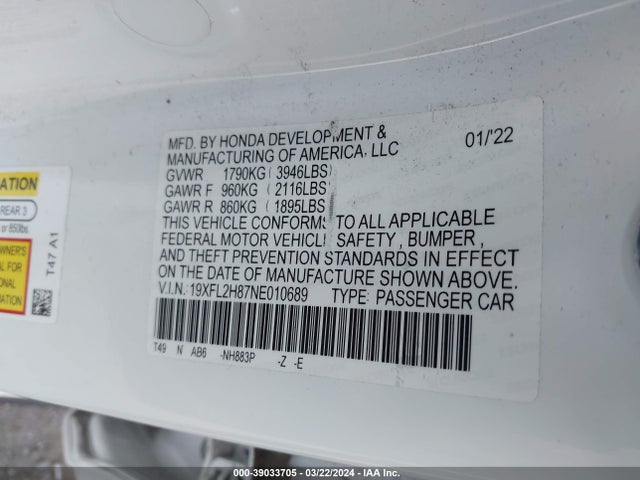 Honda Civic Sport 2022 19XFL2H87NE010689 Image 9