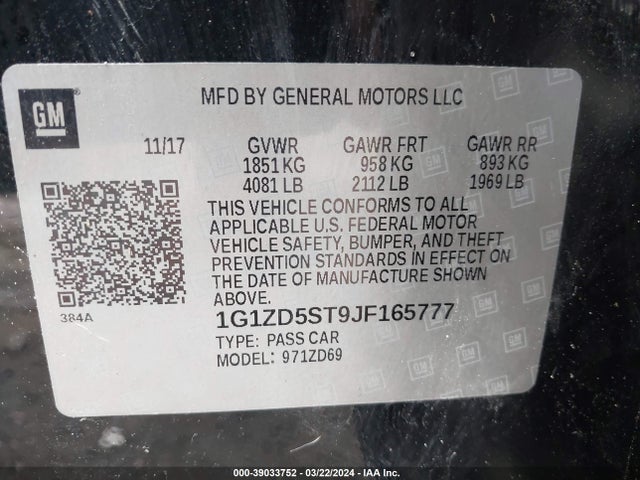 Chevrolet MALIBU LT 2018 1G1ZD5ST9JF165777 Image 9