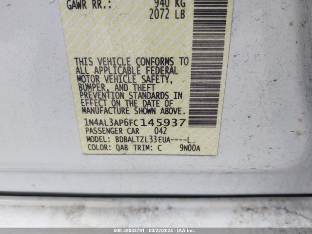 Nissan Altima 2.5 Sl 2015 1N4AL3AP6FC145937 Image 9