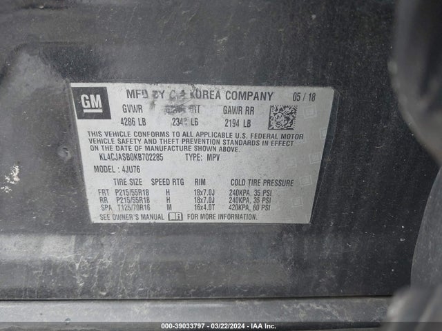 KL4CJASB0KB702285 Buick Encore Fwd Preferred
