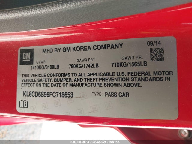 Chevrolet Spark 1lt Cvt 2015 KL8CD6S96FC718653 Image 9