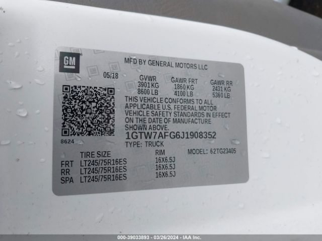 1GTW7AFG6J1908352 GMC Savana 2500 Work Van