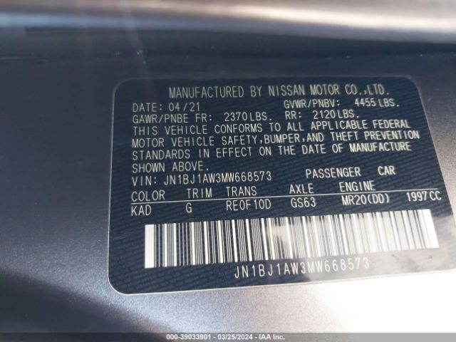 JN1BJ1AW3MW668573 Nissan Rogue Sport S Awd Xtronic Cvt
