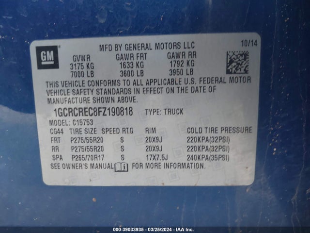 Chevrolet Silverado 1500 1lt 2015 1GCRCREC8FZ190818 Image 9
