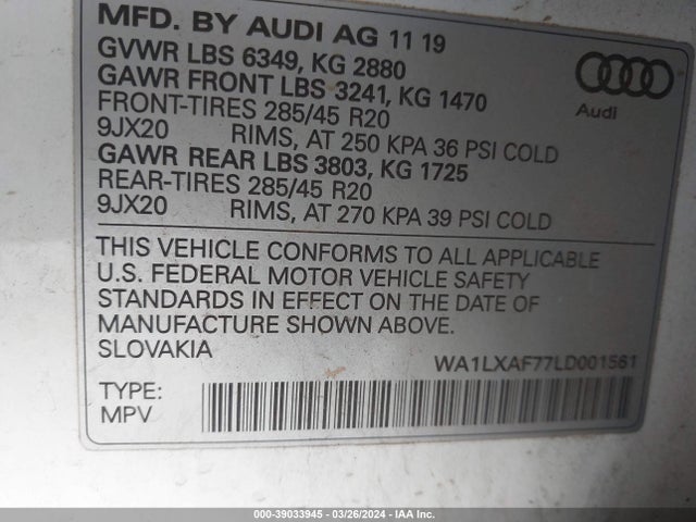 WA1LXAF77LD001561 Audi Q7 Premium Plus 55 Tfsi Quattro Tiptronic