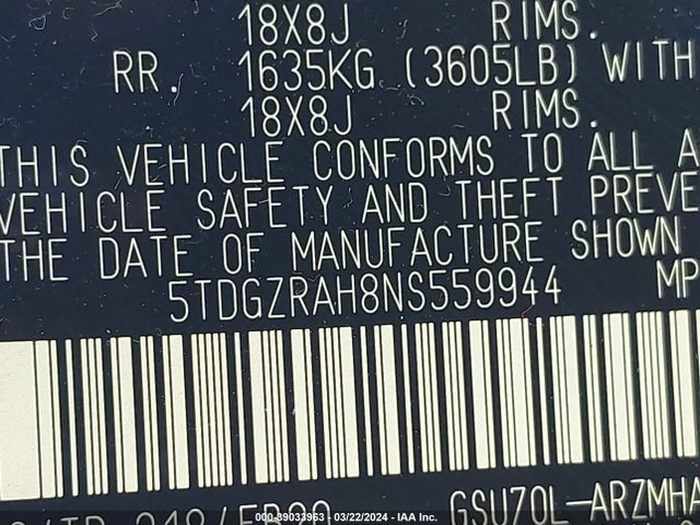Toyota Highlander Xle 2022 5TDGZRAH8NS559944 Image 9