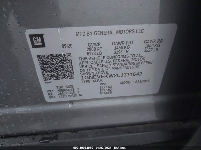Chevrolet Traverse Awd Ls 2020 1GNEVFKW2LJ311642 Image 9
