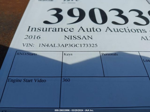 1N4AL3AP3GC173325 Nissan Altima 2.5/2.5 S/2.5 Sl/2.5 Sr/2.5 Sv