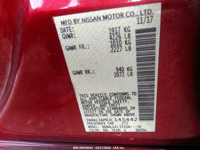 Nissan Altima 2.5 S 2018 1N4AL3AP0JC145442 Image 9