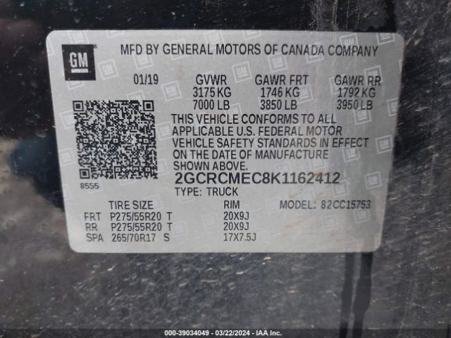 2GCRCMEC8K1162412 Chevrolet Silverado 1500 Ld Silverado Custom