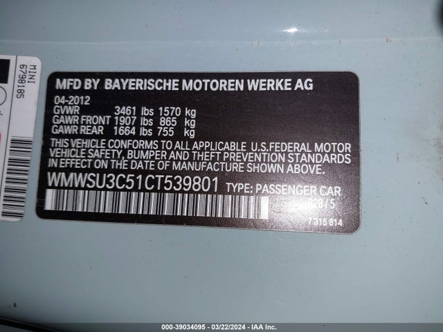 2012 MINI COOPER WMWSU3C51CT539801 Photo 8