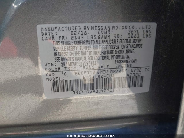 Nissan SENTRA S 2018 3N1AB7AP3JY276153 Image 9