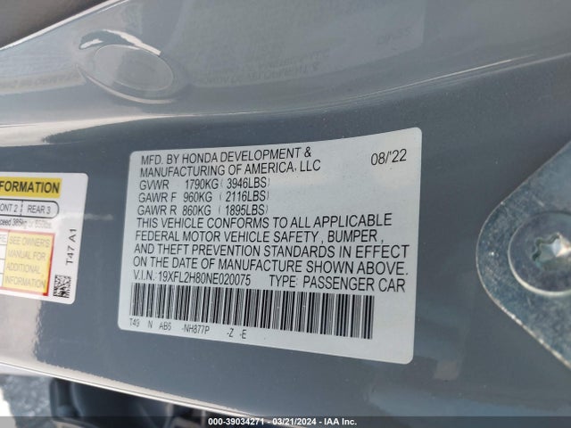 Honda Civic Sport 2022 19XFL2H80NE020075 Image 9