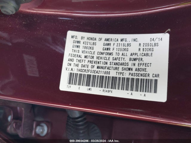 Honda Accord Sport 2014 1HGCR2F50EA211896 Image 9