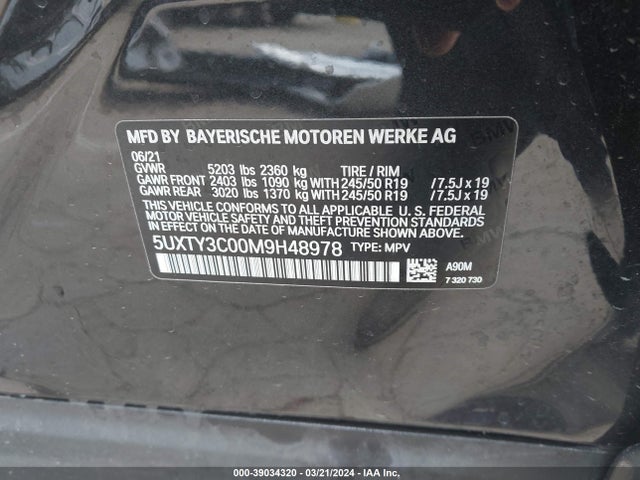 BMW X3 Sdrive30i 2021 5UXTY3C00M9H48978 Image 9