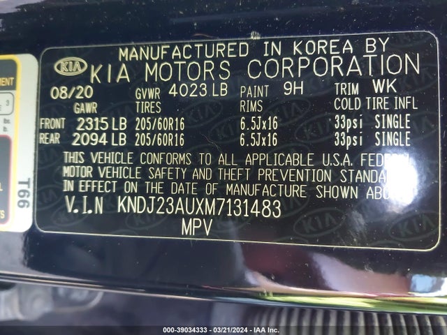 KIA SOUL S 2021 KNDJ23AUXM7131483 Image 9