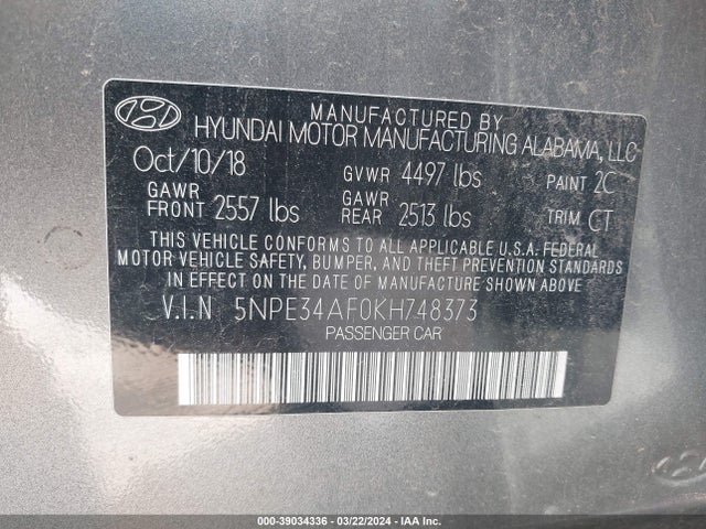 Hyundai SONATA SEL 2019 5NPE34AF0KH748373 Image 9