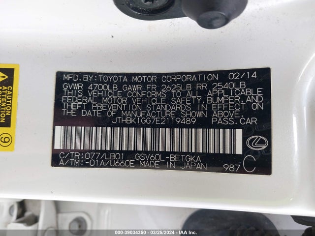 Lexus ES 350 2014 JTHBK1GG7E2119489 Image 9