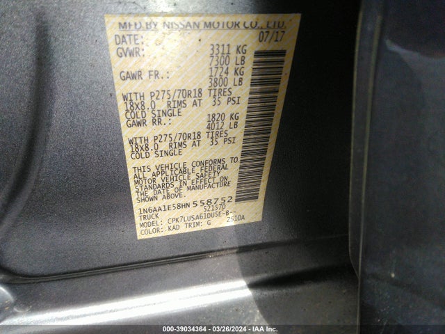 Nissan Titan Pro-4x 2017 1N6AA1E58HN558752 Image 9