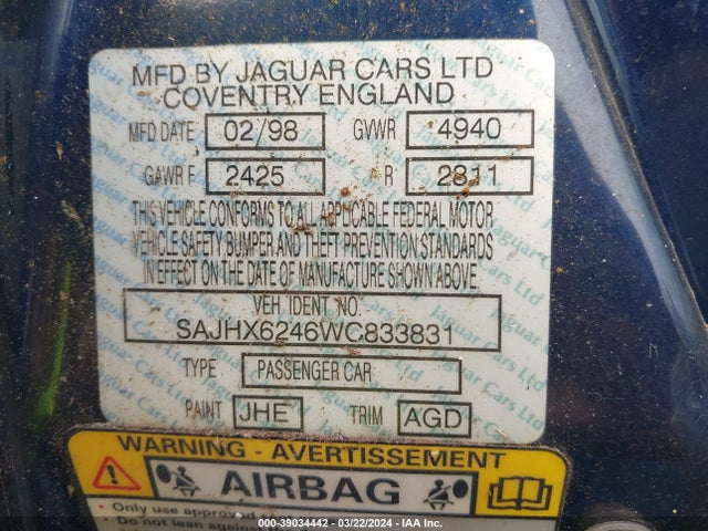 1998 JAGUAR XJ8 SAJHX6246WC833831 Photo 8