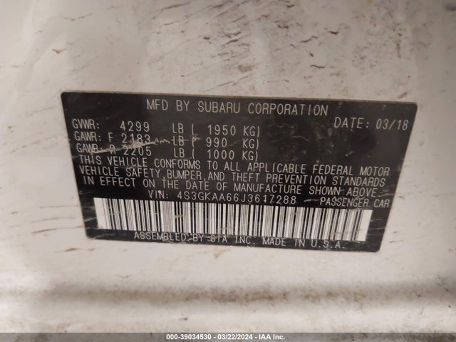 4S3GKAA66J3617288 Subaru Impreza 2.0i