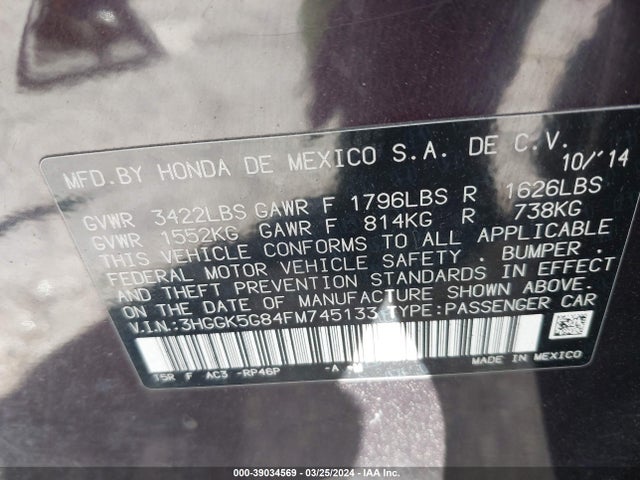 Honda FIT EX 2015 3HGGK5G84FM745133 Image 9