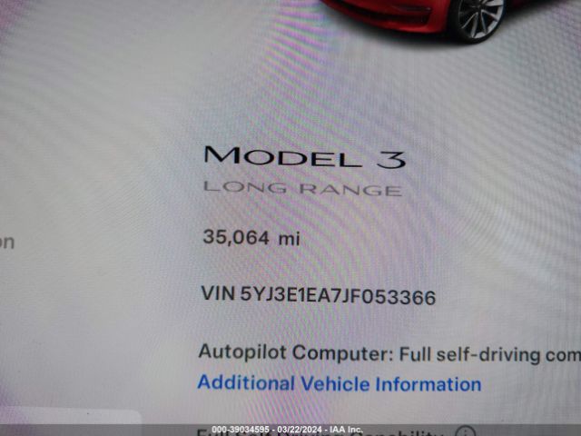 5YJ3E1EA7JF053366 Tesla Model 3 Long Range/mid Range