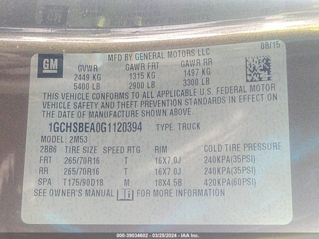 Chevrolet Colorado Wt 2016 1GCHSBEA0G1120394 Image 8