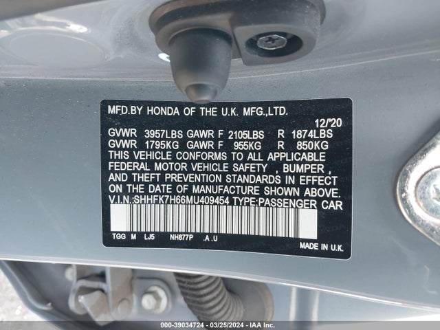Honda CIVIC EX 2021 SHHFK7H66MU409454 Image 9