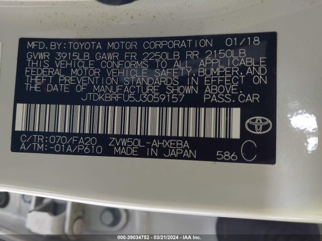 Toyota Prius Two 2018 JTDKBRFU5J3059157 Image 9