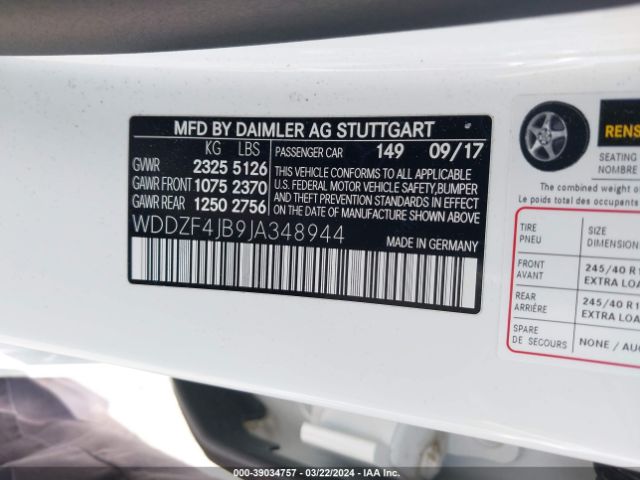WDDZF4JB9JA348944 Mercedes-Benz E 300