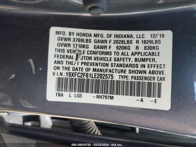 Honda Civic Lx 2020 19XFC2F61LE202575 Image 9
