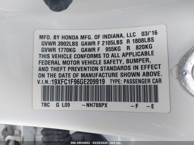 Honda Civic Touring 2016 19XFC1F96GE209919 Image 9