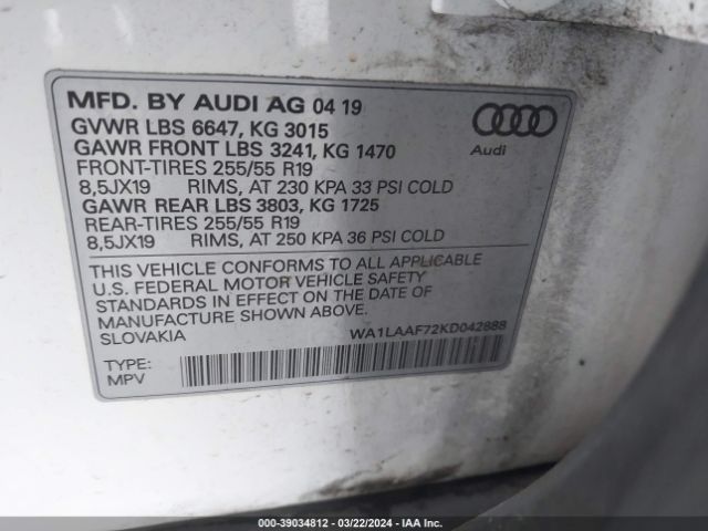 WA1LAAF72KD042888 Audi Q7 55 Premium/55 Se Premium