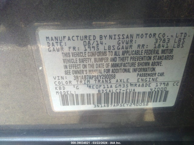 Nissan SENTRA S 2014 3N1AB7AP5EY290058 Image 9