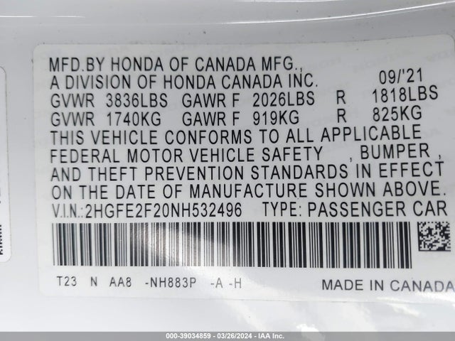 Honda Civic Lx 2022 2HGFE2F20NH532496 Image 9