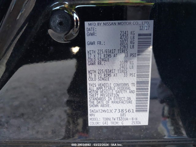 Nissan ROGUE SV 2018 5N1AT2MV1JC738561 Image 9