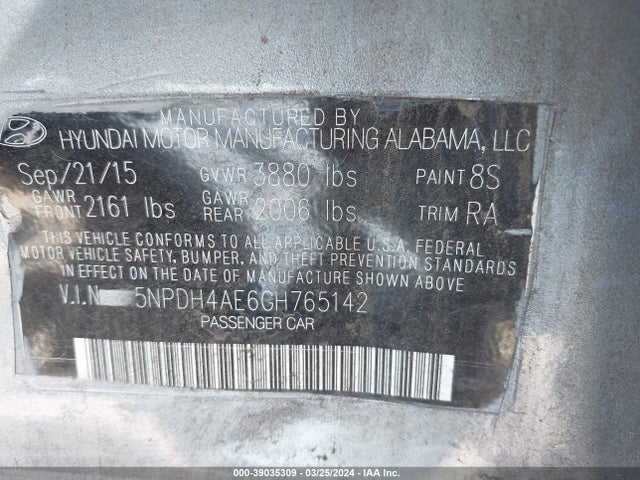 Hyundai dohc mpi nu 2016 5NPDH4AE6GH765142 Image 21