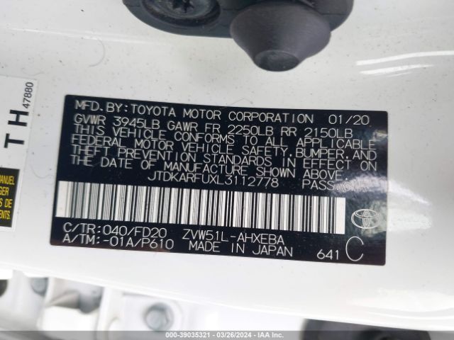 JTDKARFUXL3112778 Toyota Prius Le