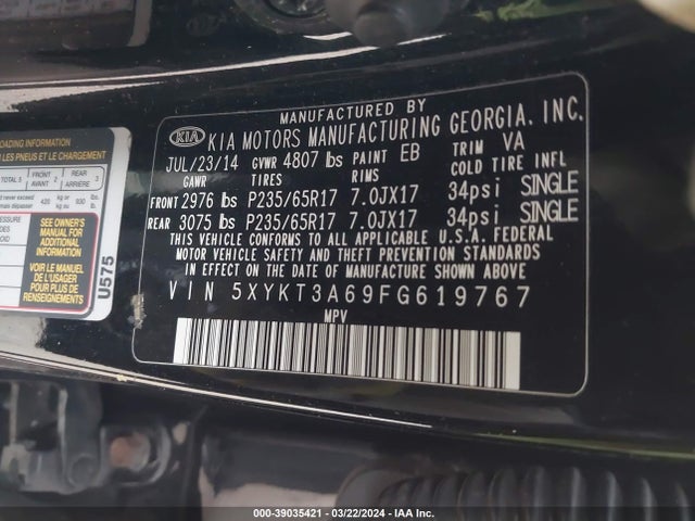 KIA SORENTO LX 2015 5XYKT3A69FG619767 Image 9