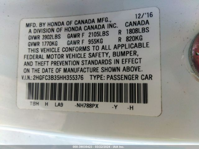2HGFC3B35HH355376 Honda Civic Ex-t