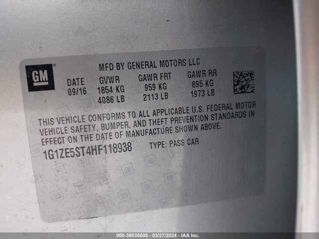 Chevrolet MALIBU LT 2017 1G1ZE5ST4HF118938 Image 9