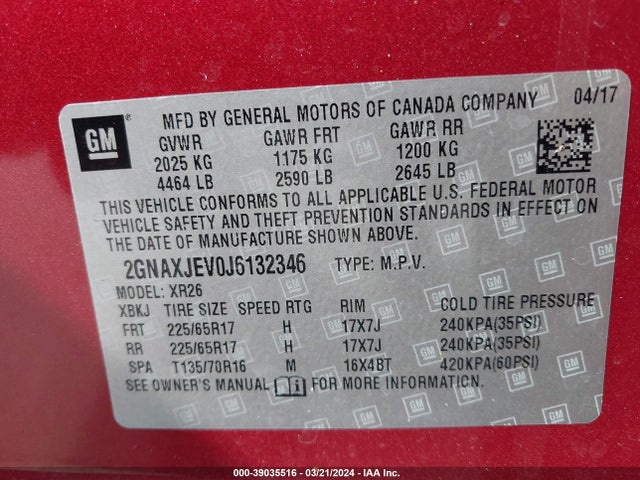 Chevrolet EQUINOX LT 2018 2GNAXJEV0J6132346 Image 9